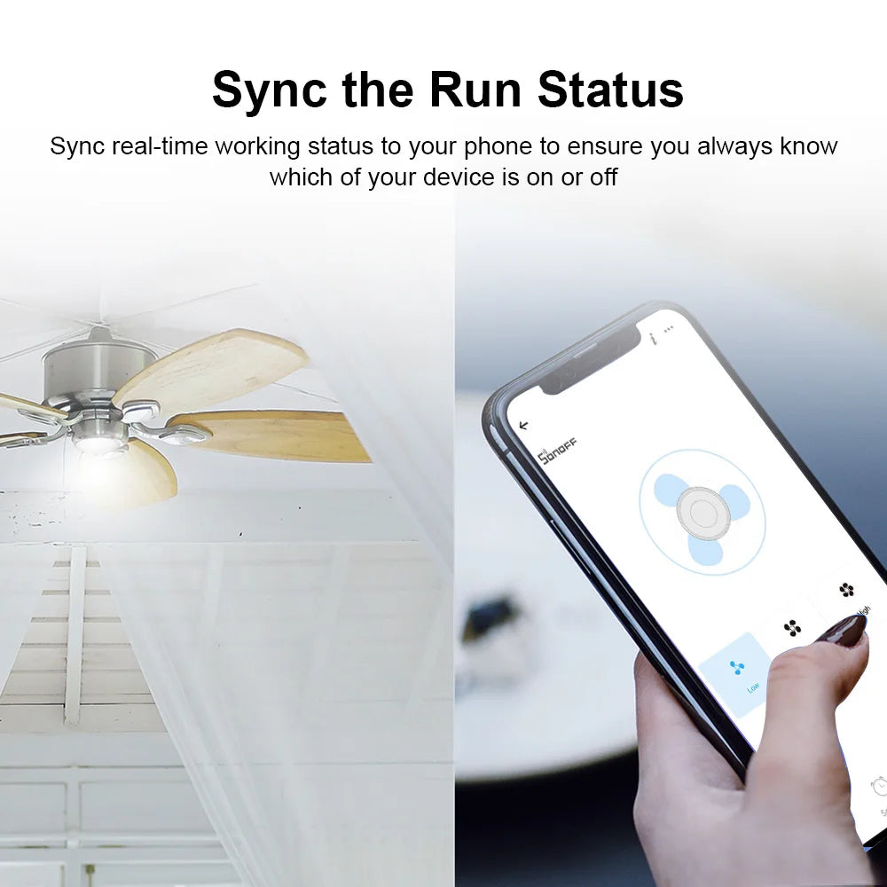 SONOFF iFan04-H-220-240V WiFi Smart Ceiling Fan & Light Controller – 433MHz RF & Voice Control