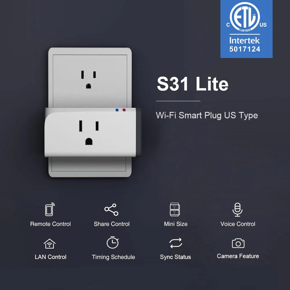 مقبس واي فاي ذكي، من SONOFF، إصدار S31 Lite، أقصى حمل 15 أمبير، 4 قطع