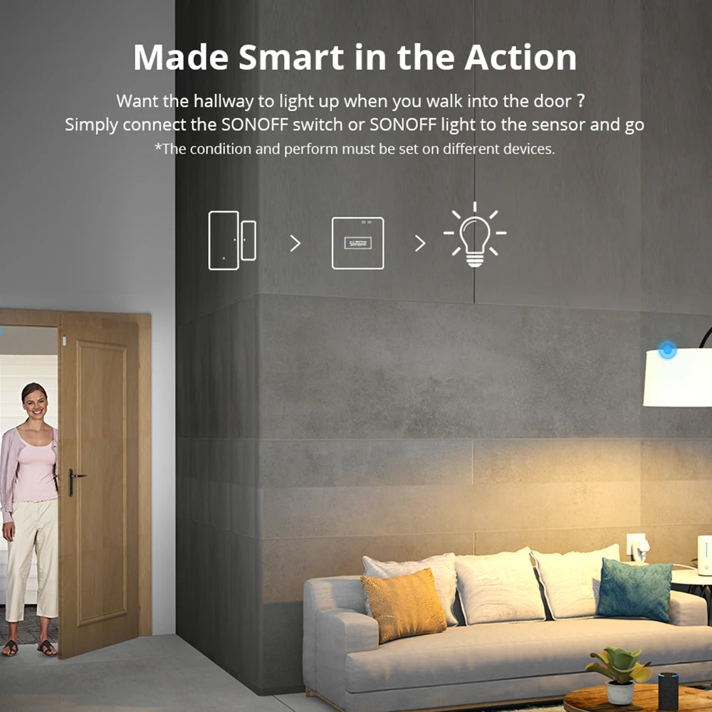 SONOFF DW2-RF Wireless Door Window Sensor App Notification Alerts For Smart Home Security Alarm Works With SONOFF RF Bridge