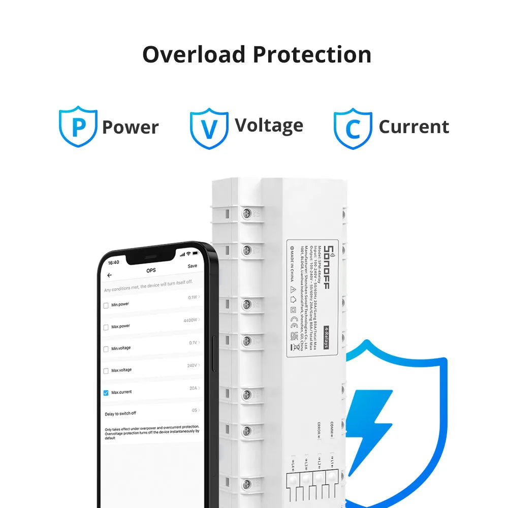Compteur d’énergie empilable intelligent SONOFF – Suivi de consommation 20A/par voie & protection contre les surcharges