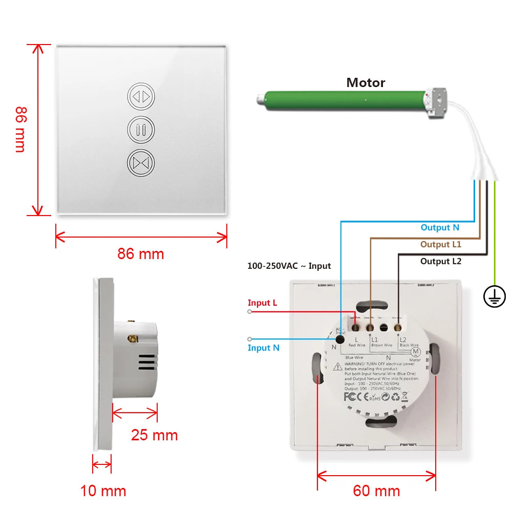 Switches Roller Shutter, Supports WIFI, maxload 600W, With remote control RF