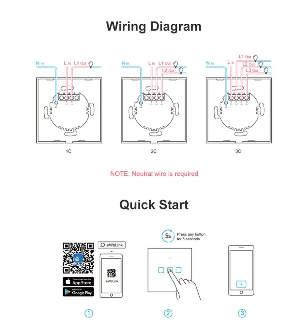 SONOFF T0EU WiFi Smart Wall Switch | Touch Control & Voice Control