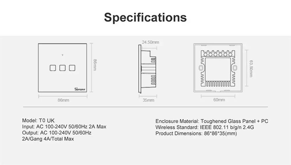 SONOFF T0UK Wifi Smart nástenný dotykový časovač svetelného vypínača