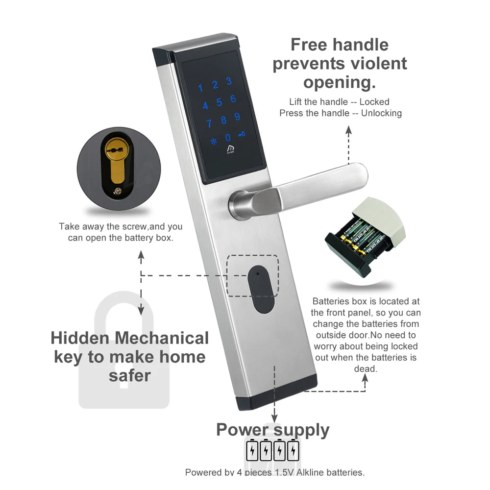 Smart Door Lock, from YRHAND, Made of Zinc Alloy, Waterproof, Silver Color