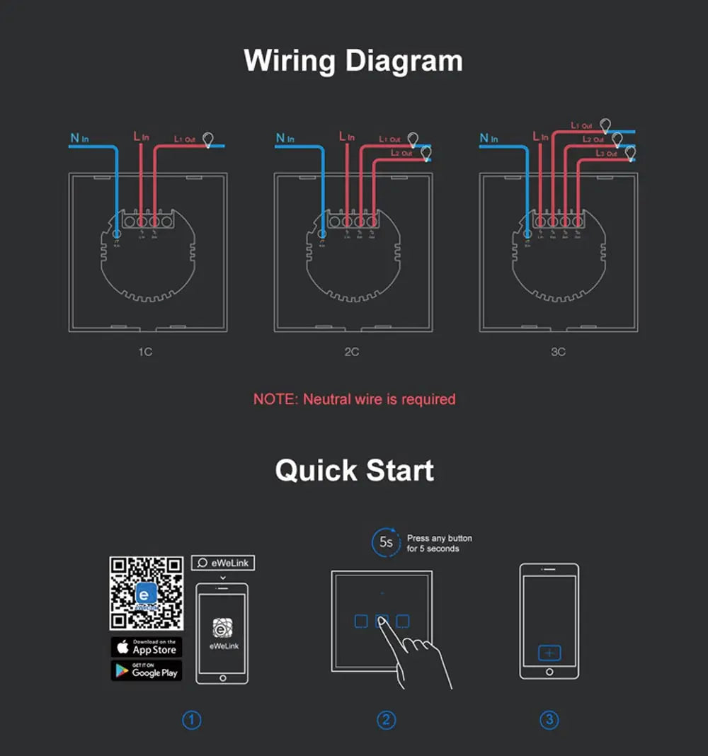 مفاتيح إضاءة الحائط الذكية، من SONOFF، إصدار T3، تدعم WIFI، أقصى حمولة 480 وات