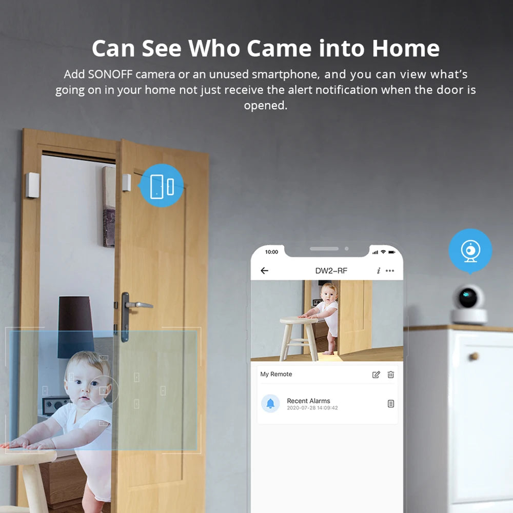 SONOFF DW2-RF Wireless Door Window Sensor App Notification Alerts For Smart Home Security Alarm Works With SONOFF RF Bridge