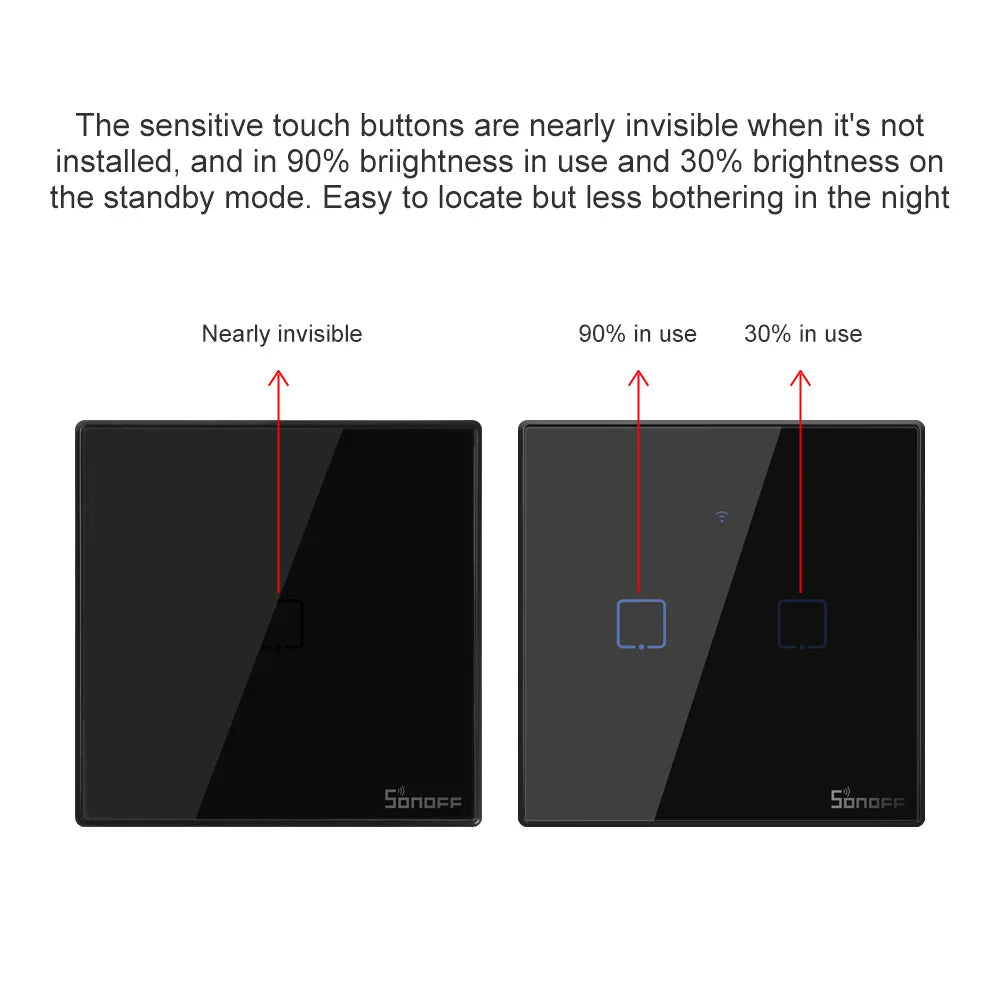 Smart Wall Light Switches, From SONOFF, T2 version, Supports WIFI RM433 Controller, Maxload 300W