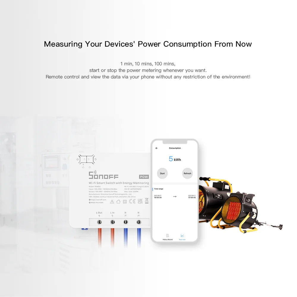 SONOFF POWR3 WiFi -älykytkin energiamittauksella ja ylikuormitussuojalla