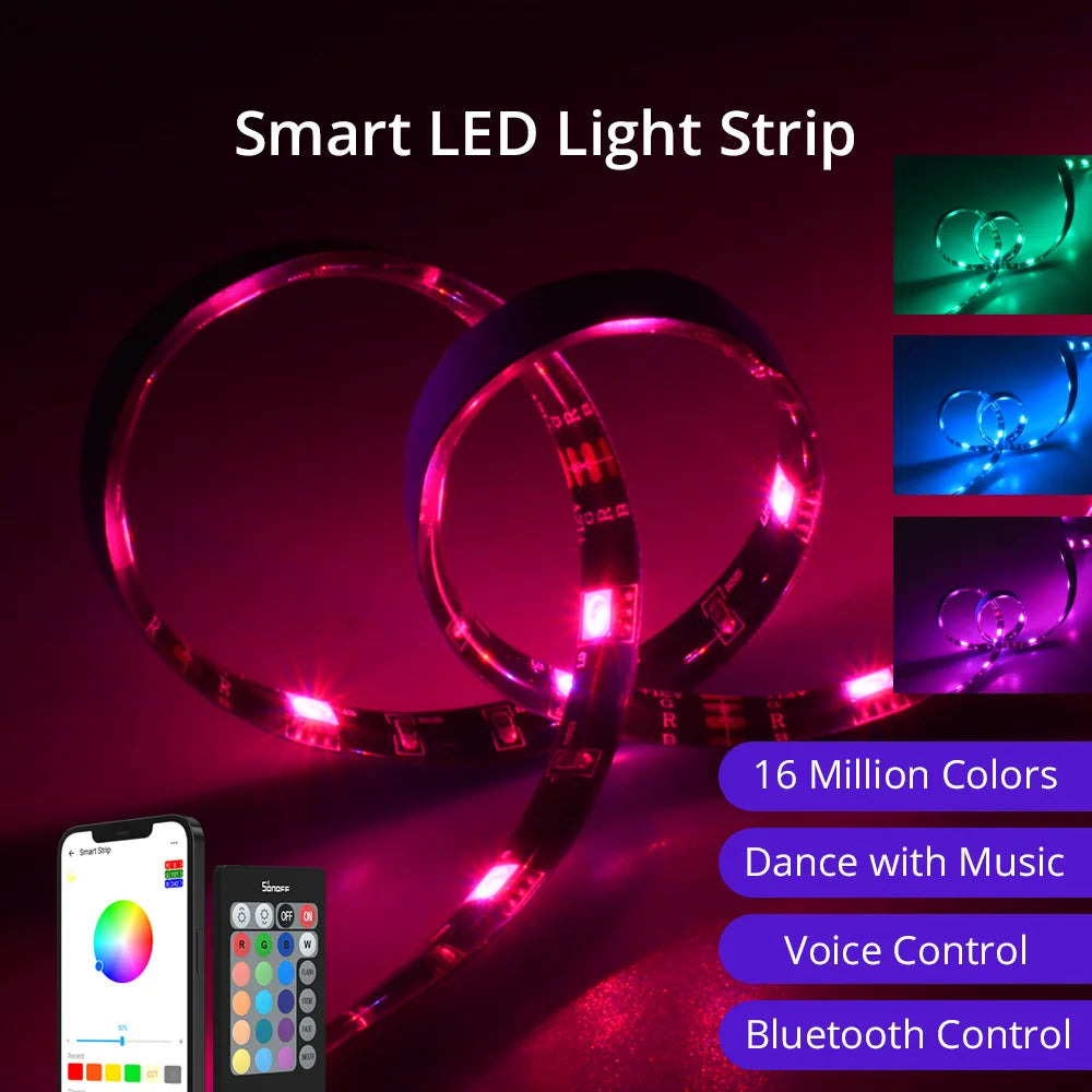 SONOFF L2 Smart RGB LED Light Strip – 2M Waterproof Bluetooth & Wi-Fi Control, Works with Alexa & Google Assistant