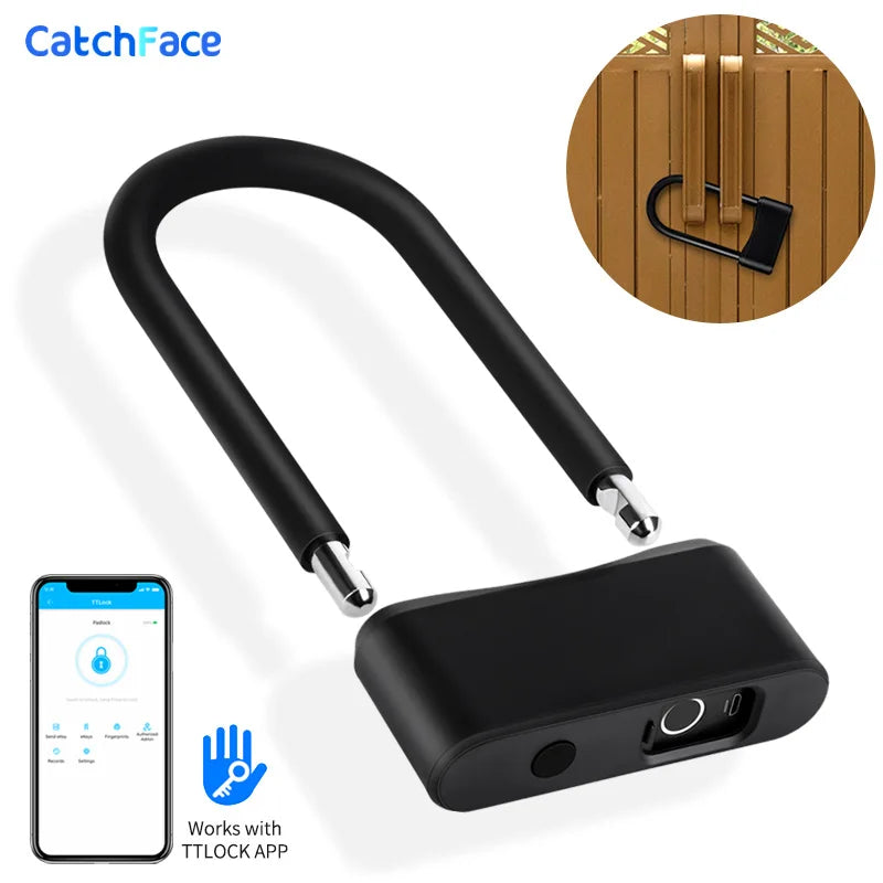 TTLock Fingerprint Smart U-Lock – Waterproof Anti-Theft Bike/Scooter Lock, USB Rechargeable