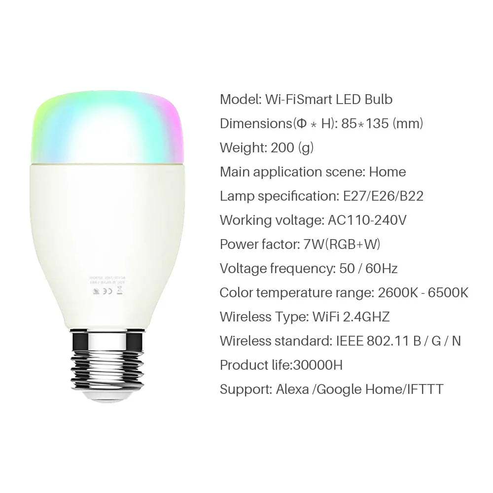Smart Lighting Wi-Fi, LED, Lamp E27, Multiple colors, 2 pieces
