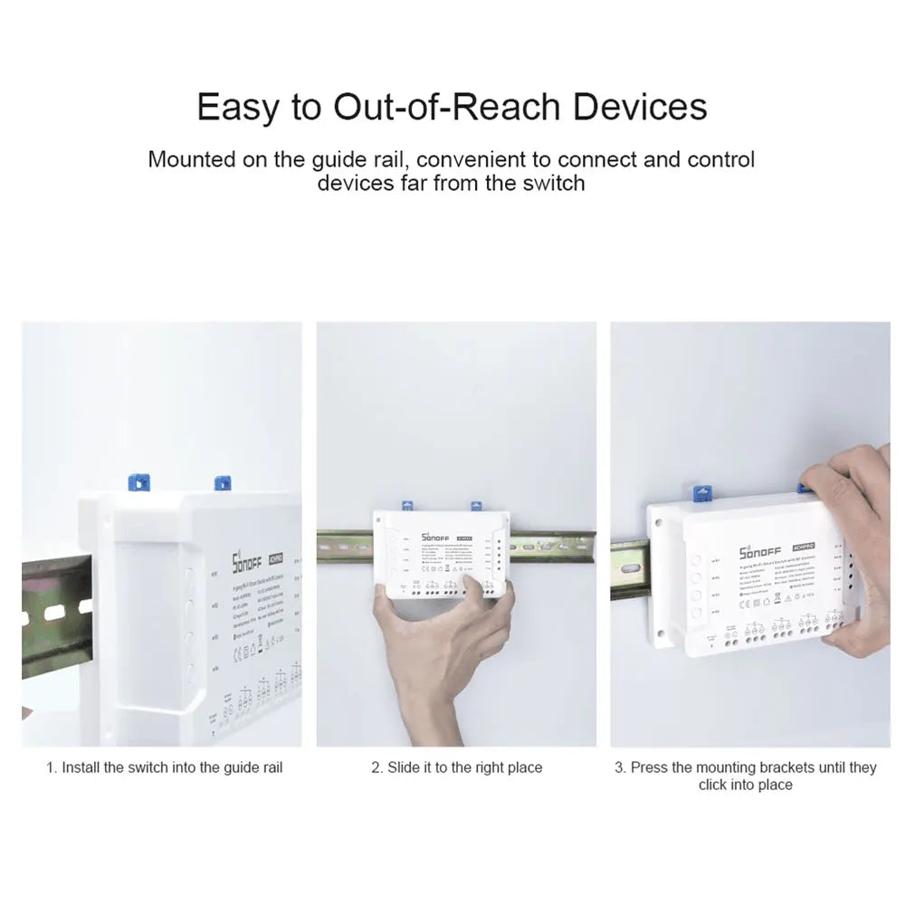 SONOFF 4CH PRO R3 WiFi & RF Smart Light Switch – 4 Gang Remote Control Module, Works with Alexa & Google Home