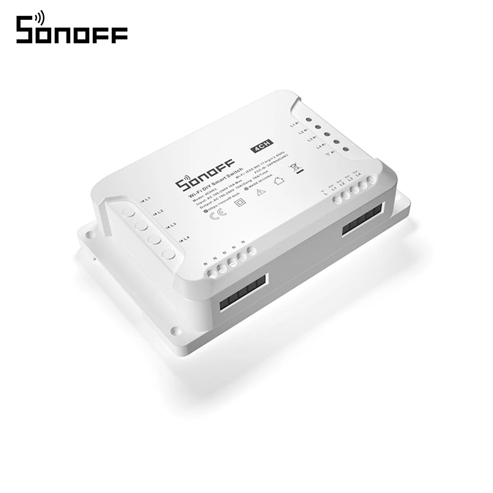 وحدة تبديل واي فاي ذكية، من SONOFF، إصدار 4CHR3، أقصى حمل 10 أمبير، تدعم التحكم في 4 أجهزة، قطعتين