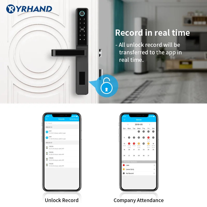 Smart Door Lock, Wi-Fi, from YRHAND, Waterproof, Black Color