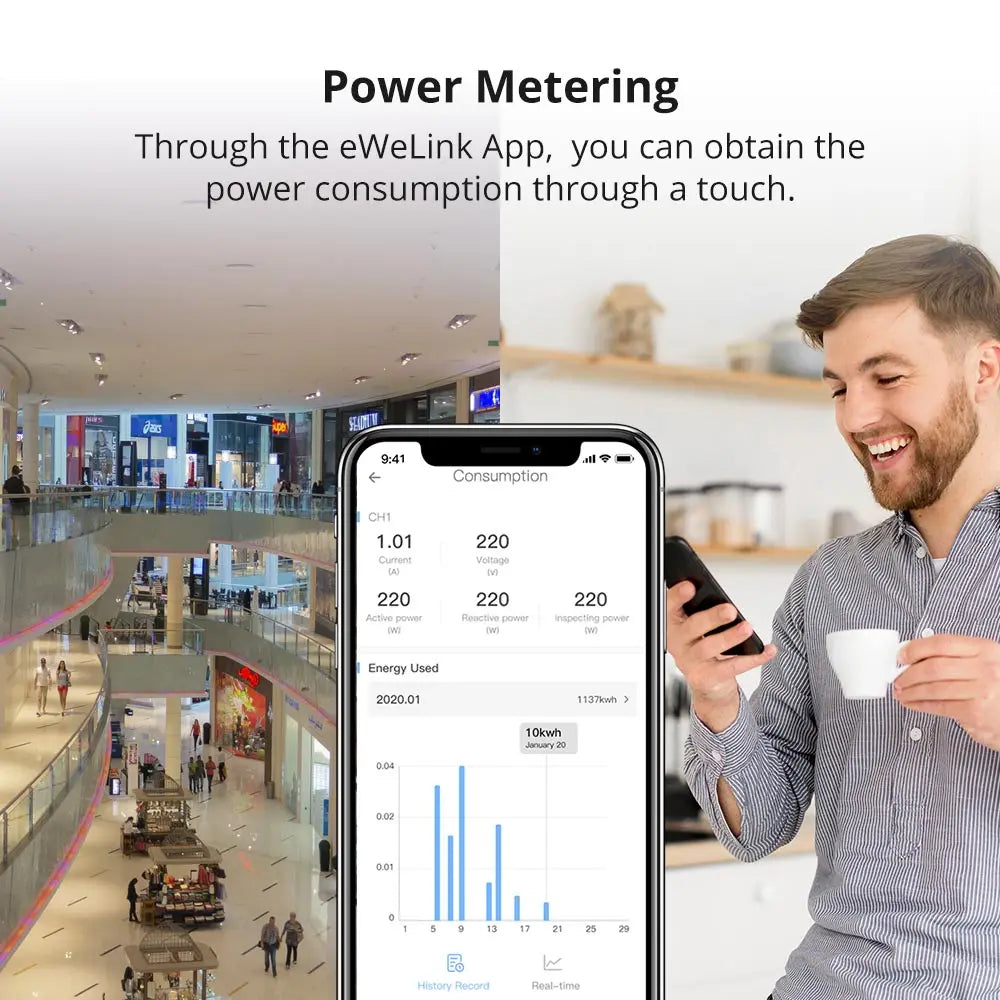SONOFF Smart Stackable Power Meter - 20A/kanava energianseuranta ja ylikuormitussuoja