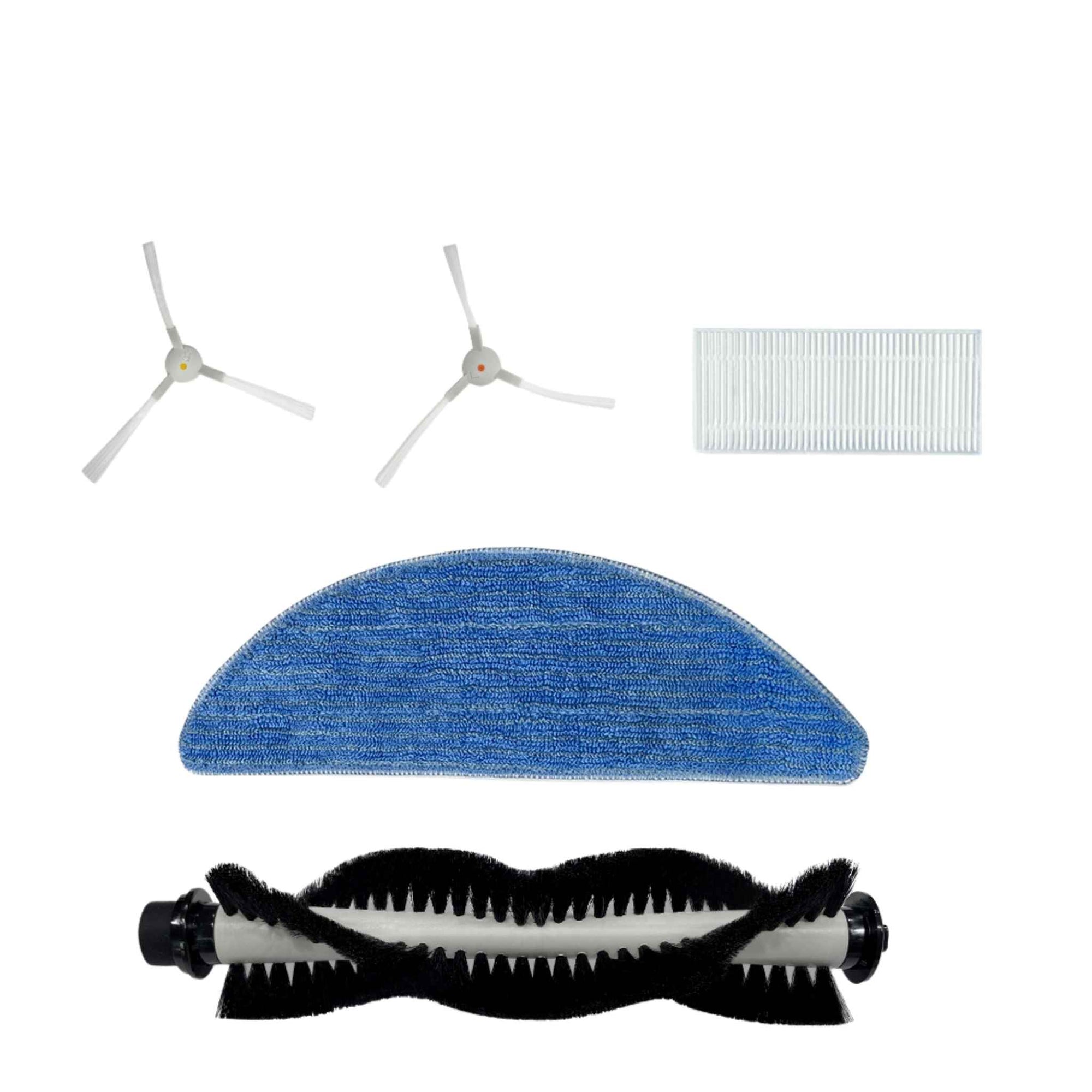 Original Spare Parts for ABIR R30 Robot Vacuum Cleaner, featuring side brushes, HEPA filter, mop cloth, and central brush for comprehensive maintenance.