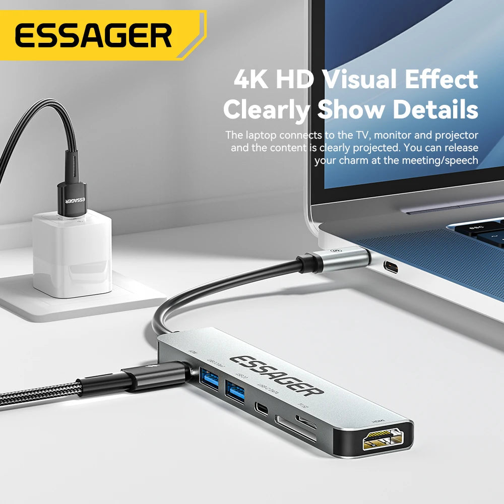 USB Hub Type-C, From Essager, 60W fast charging