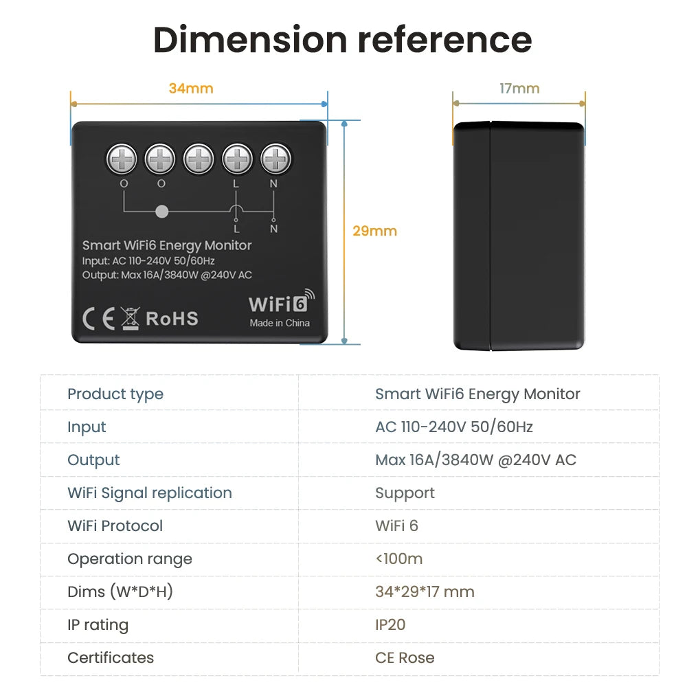 AVATTO Tuya WiFi 6 Smart Energy Meter Module – Power Monitoring & Data Export (WPM20)