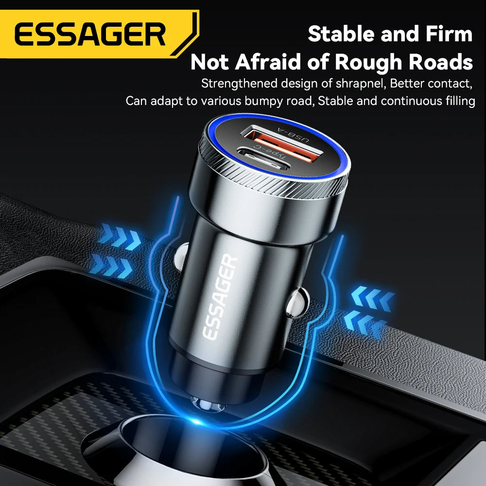 Essager 54W Dual-Port USB Type-C Car Charger – Fast Charging PD3.0 QC3.0