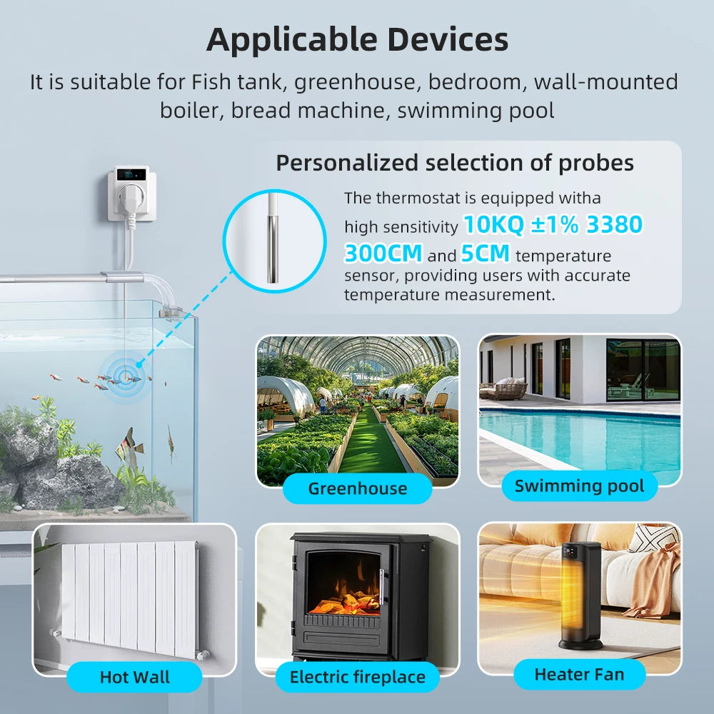 AVATTO Tuya WiFi Thermostat Socket 16A – Heating/Cooling Controller with NTC Sensor