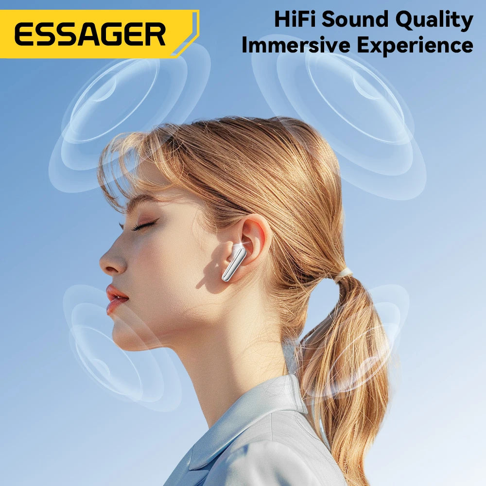 Wireless Earbuds, From Essager, Version ES-06, Supports Bluetooth 5.3, Playtime up to 20 Hours, Supports Dual Noise Cancellation, Color Black