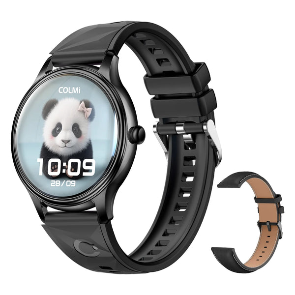 COLMI L28 Air ultra-thin smartwatch showing 1.32″ AMOLED display with dual strap options