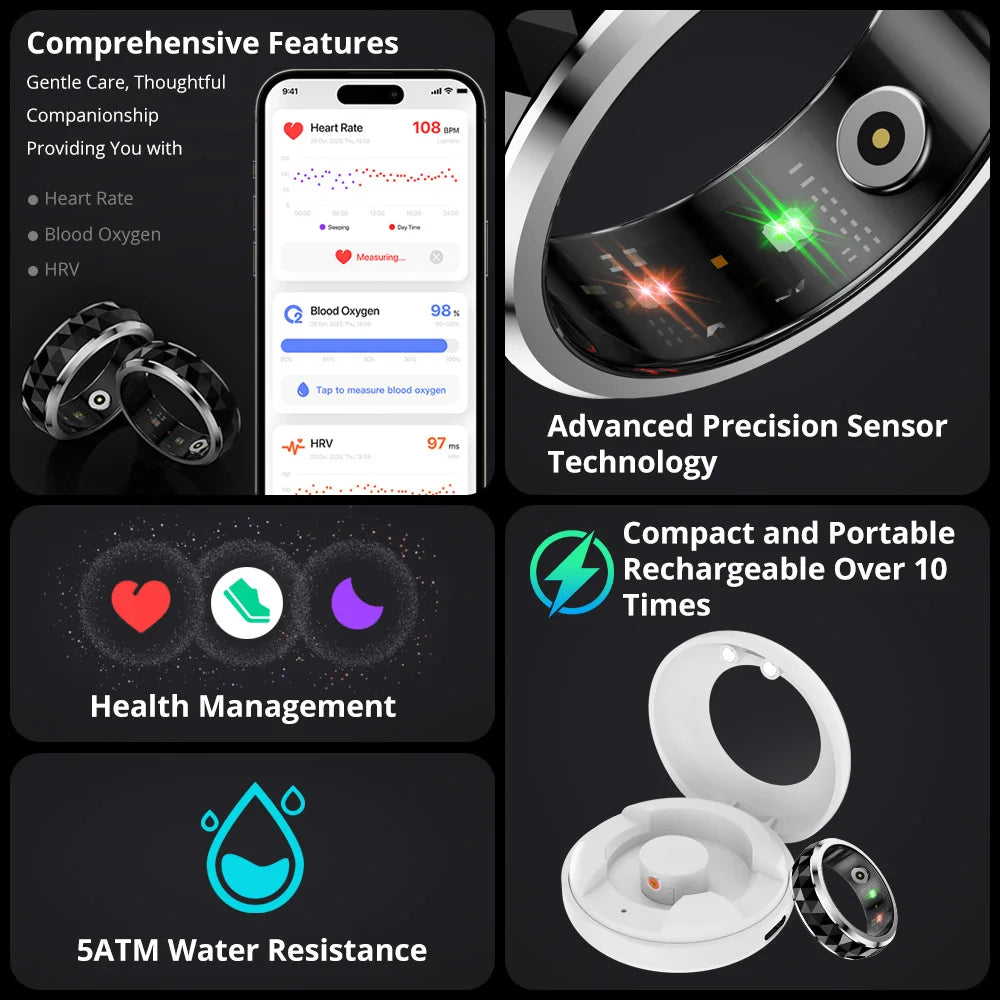 COLMI R11 Smart Ring – Fidget Spinner, 5ATM, hälsomonitor, svart