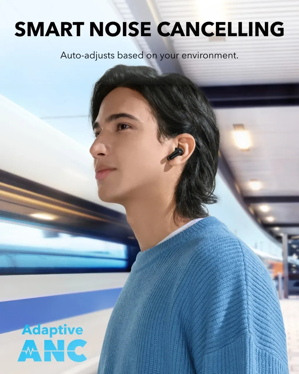 Soundcore by Anker P40i ANC ワイヤレスイヤホン、最大60時間再生、Bluetooth 5.3、2-in-1 スタンド型充電ケース、11mm ドライバー、AI 6マイク通話、IPX5、防水、ホワイト