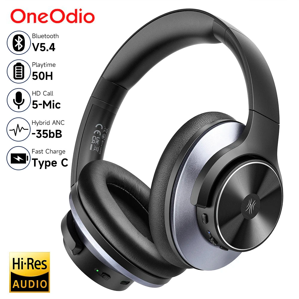 OneOdio Hybrid Active Noise Cancelling Headphones - Immersive Hi-Res Audio with 40mm Drivers and 50 Hours Playtime