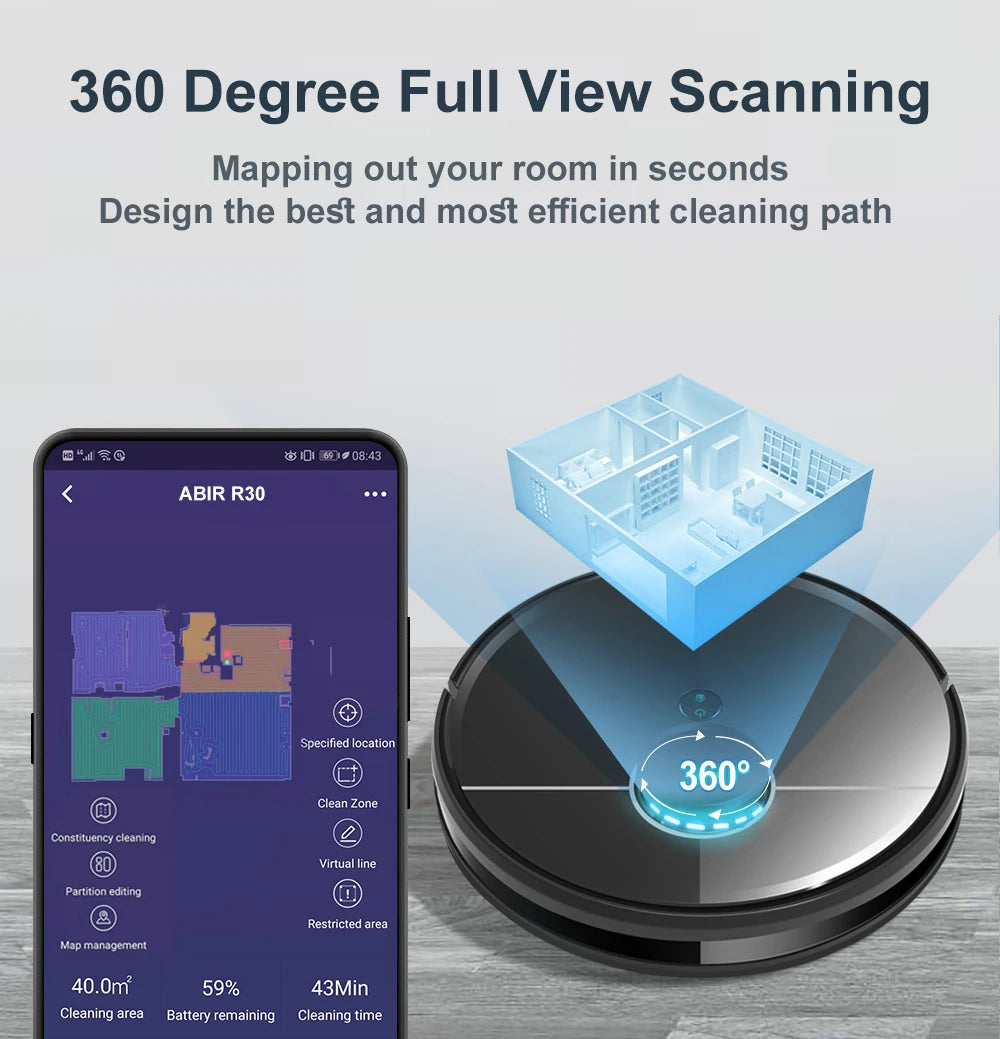 Ρομποτική Σκούπα ABIR R30 με Αυτόματη Άδειασή και Διπλή Πλοήγηση με Laser