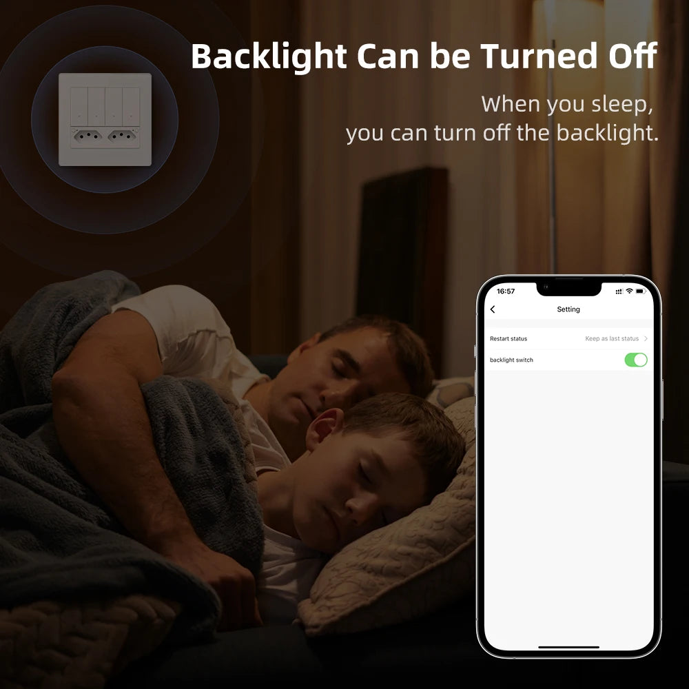 AVATTO Tuya WiFi 4x4 Switch & Socket Brazil – 4 Button Wall Panel, 16A Smart Control