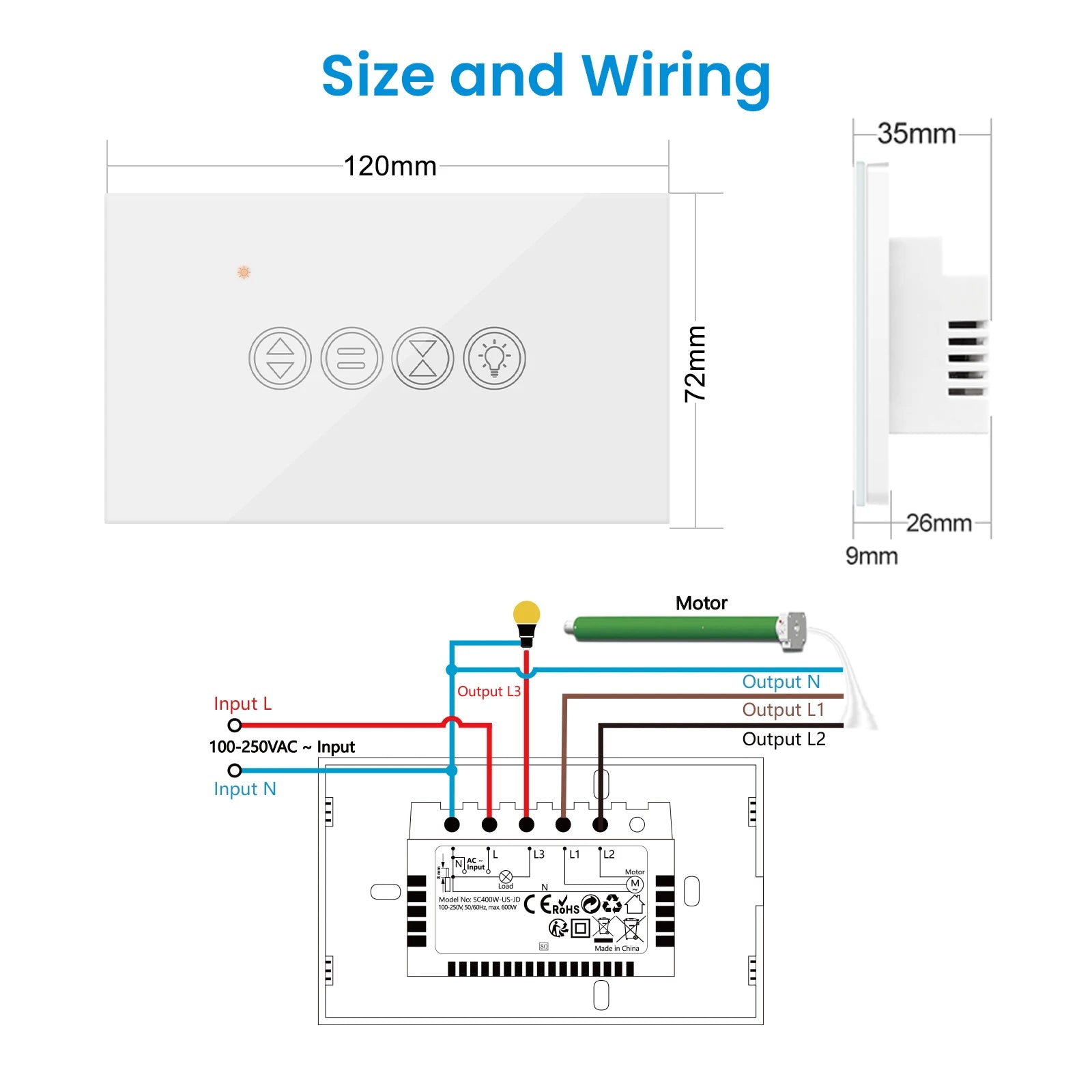 Switches Roller Shutter, Supports ZigBee, maxload 600W, With light switch