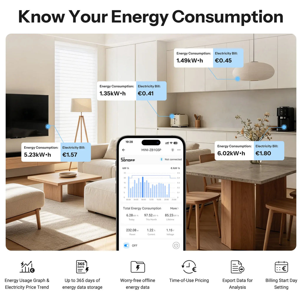 SONOFF MINI-ZB1GSP MINI ONE PM Zigbee Smart Switch – 16A, Energy Monitoring, Solar Tracking, Zigbee Router (Zigbee Hub Required)
