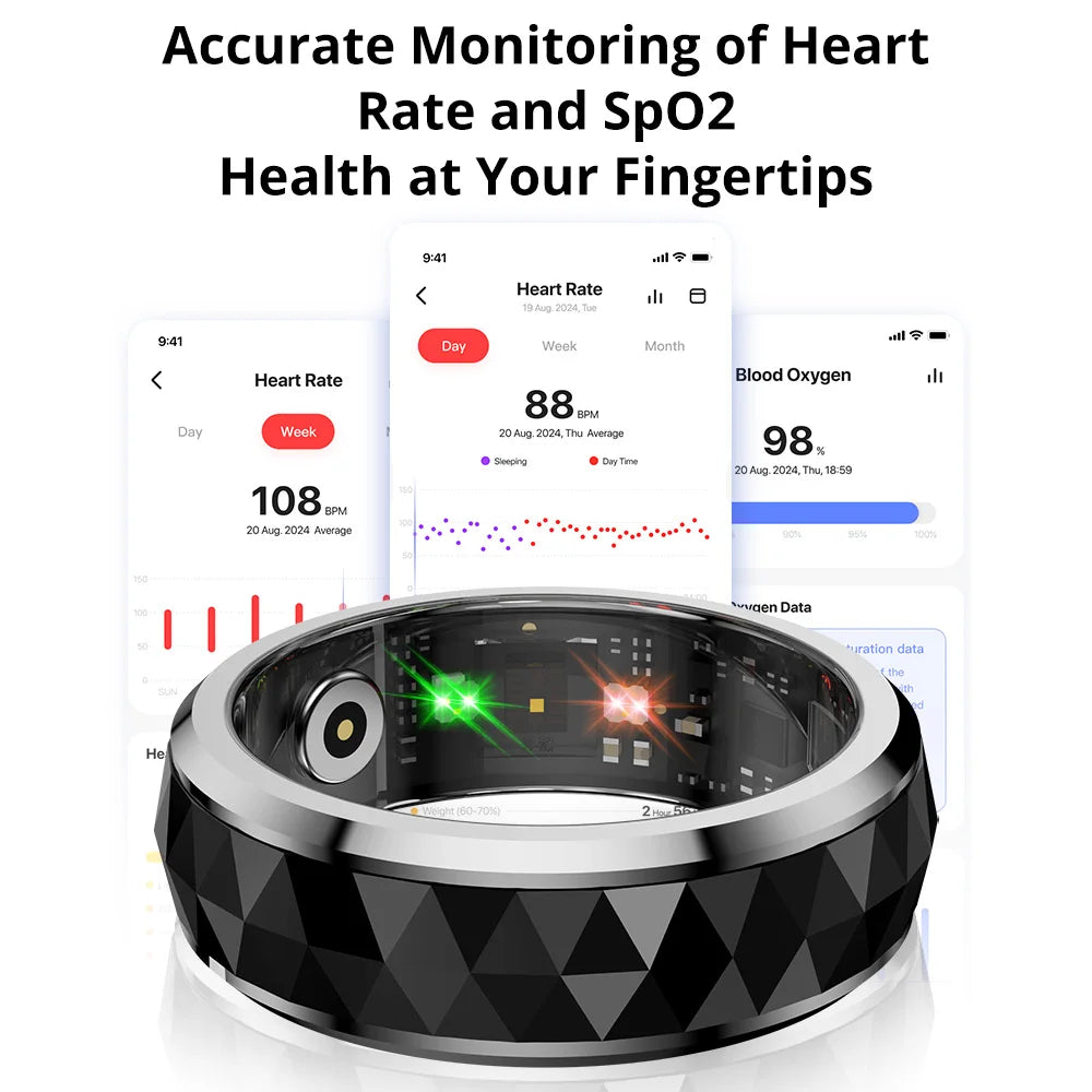 COLMI R11 Smart Ring – Fidget Spinner, 5ATM, hälsomonitor, svart
