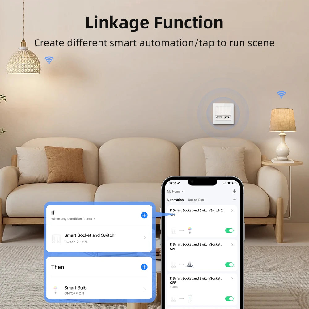 AVATTO Tuya WiFi 4x4 Switch & Socket Brazil – 4 Button Wall Panel, 16A Smart Control