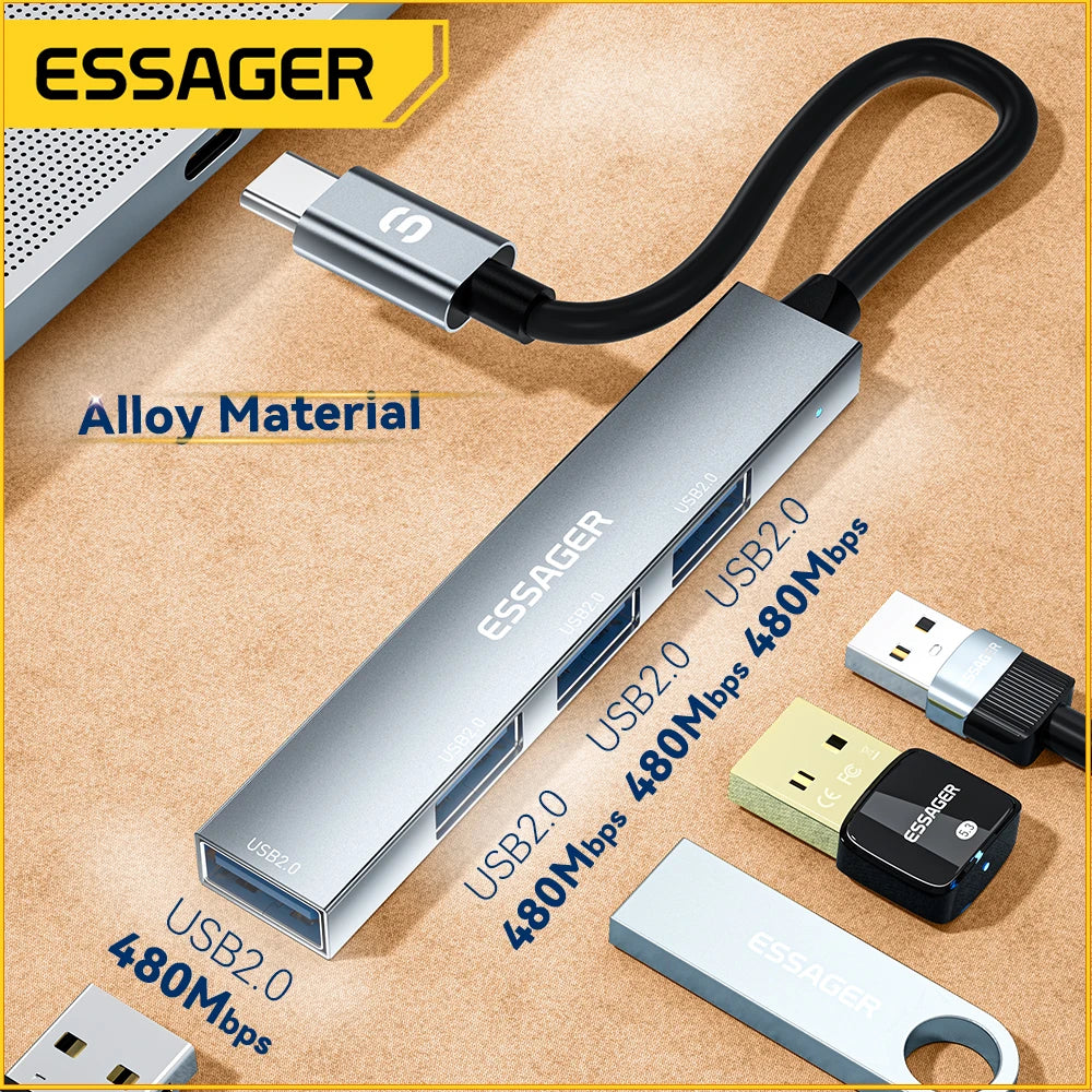 USB Hub Type-C, From Essager, 4 in 1, Color Sliver