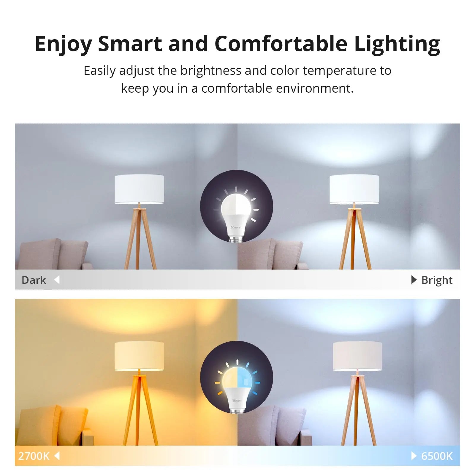 Smart Lighting Wi-Fi, From SONOFF, LED, Lamp E27, B02-BL-A60 Version,Dual Colors Cool Warm, 5 pieces