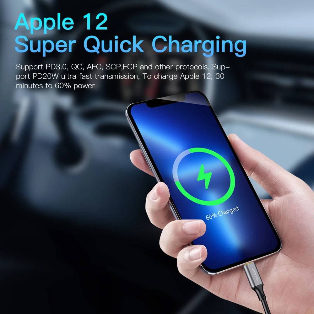 Car Charger, From Essager, F704L Version, With Cable Quick Charge Lightning, Power 20W