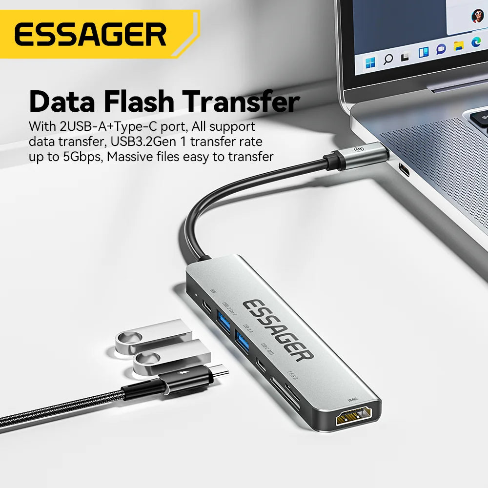 USB Hub Type-C, From Essager, 60W fast charging