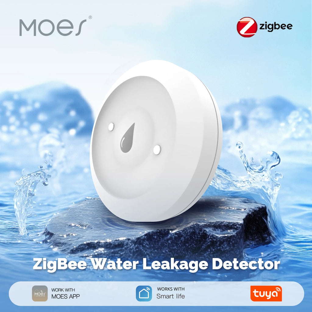 MOES Tuya ZigBee Water Leak Sensor – IP66 Flood Detector Alarm (CR2032)