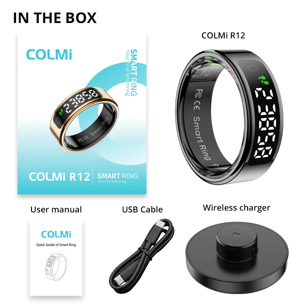 COLMI R12 Smart Ring with Display & Touch, Wireless Charging, 5ATM, Gold