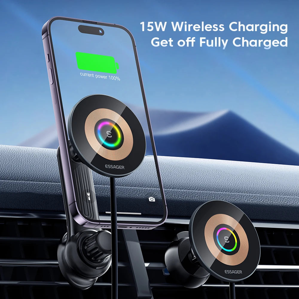 Wireless Car Charger, From Essager, Air Outlet Model, Power 15W, Color Black, Z11 Version