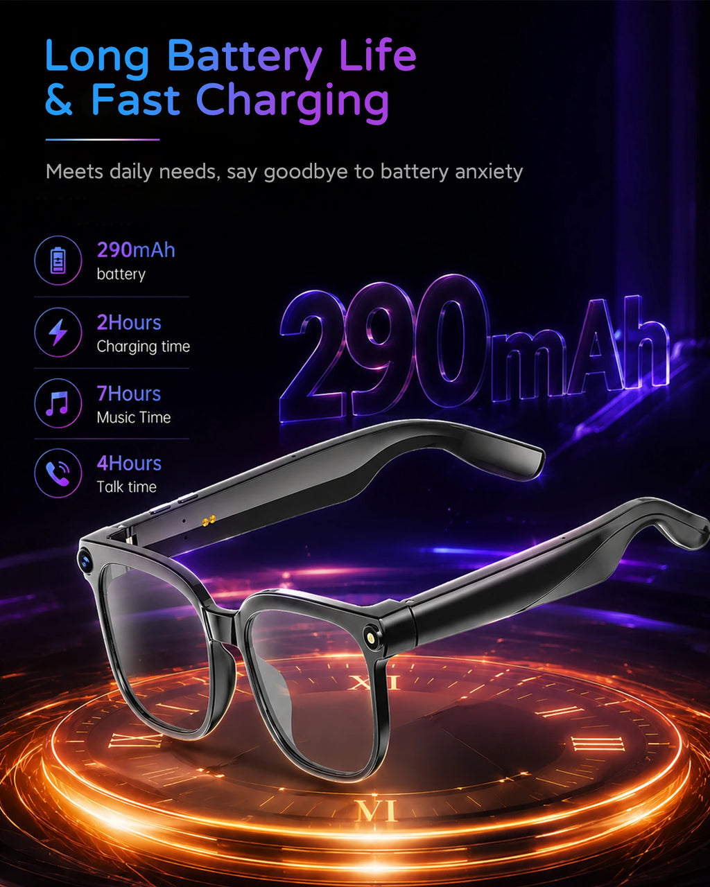 AMOVAN M02S AI Smart Glasses – 8MP 4K Camera, Real-Time Translation, Voice Assistant & Bluetooth Music