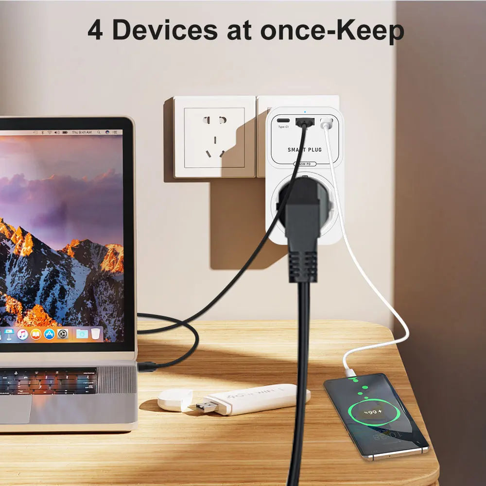 AVATTO Tuya WiFi Smart Socket – 65W GaN USB-C/USB-A PD Fast Charger (EU)