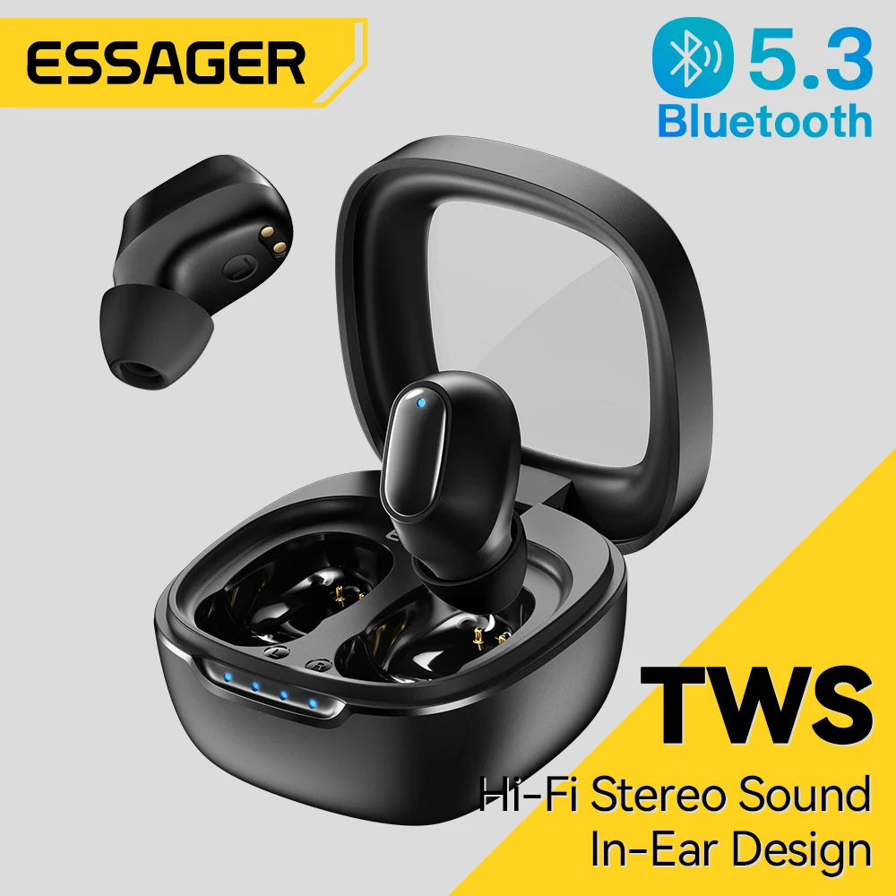 Wireless Earbuds, From Essager, Version ES-02, Supports Bluetooth 5.3, Playtime up to 40 Hours, Color Black