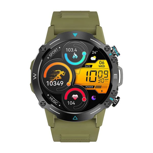 COLMI M42 military-grade smartwatch showing 1.43″ AMOLED screen and rugged zinc-alloy case
