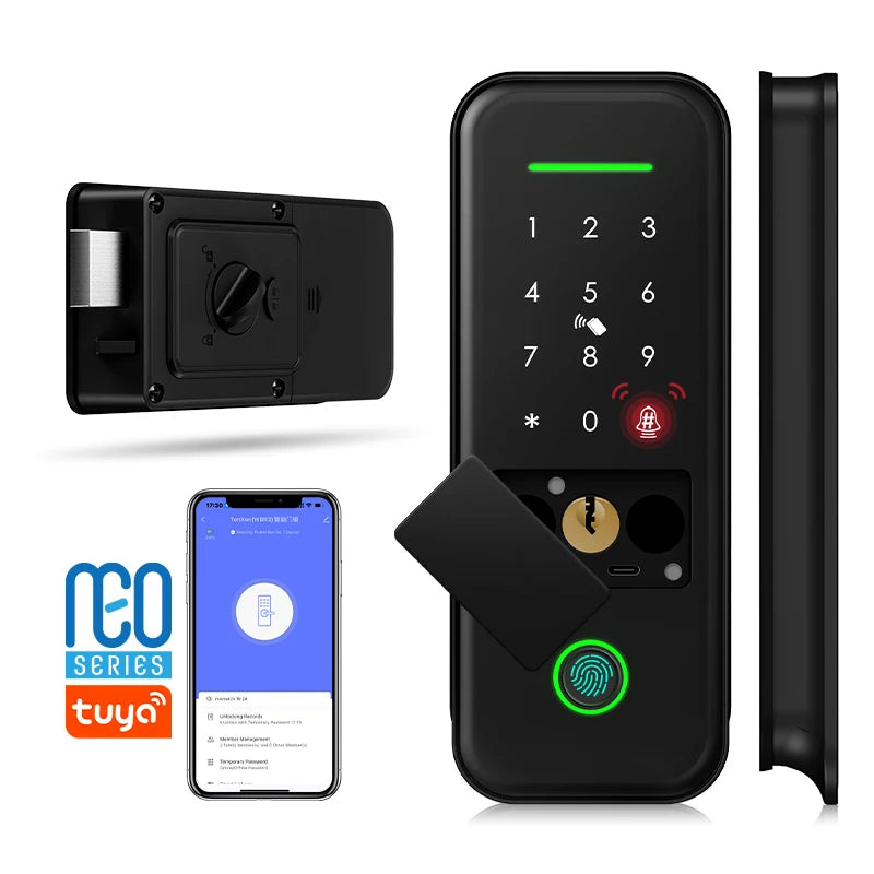IP66 waterproof Tuya WiFi smart door lock with fingerprint keypad and Smart Life app control
