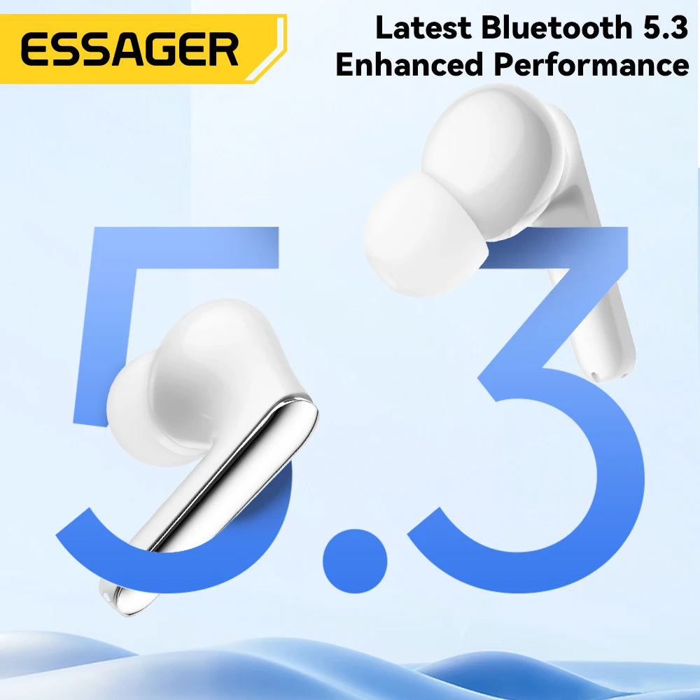 Wireless Earbuds, From Essager, Version ES-06, Supports Bluetooth 5.3, Playtime up to 20 Hours, Supports Dual Noise Cancellation, Color Black