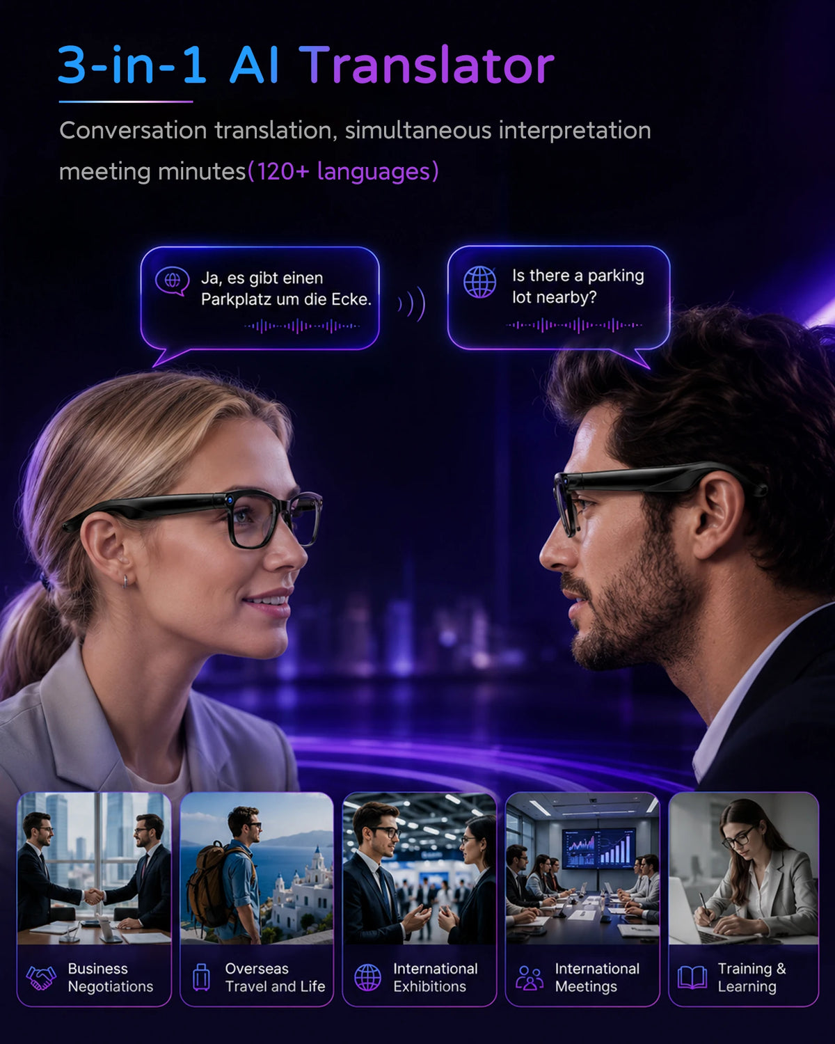 AMOVAN M02S AI Smart Glasses – 8MP 4K Camera, Real-Time Translation, Voice Assistant & Bluetooth Music