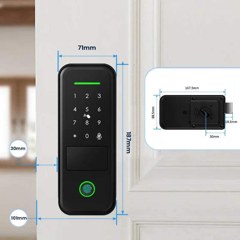 Tuya WiFi Smart Door Lock – Fingerprint Keypad App Remote, IP66 Waterproof
